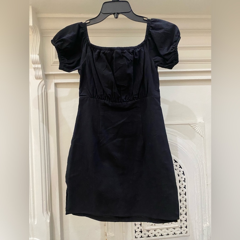 superdown Black Square Neck Puff Sleeve Mini Dress